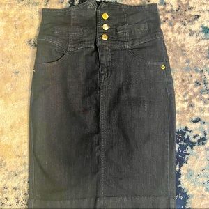 High waisted denim pencil skirt